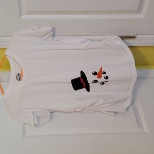 Maternity snowman tee shirt. White. Size Large.